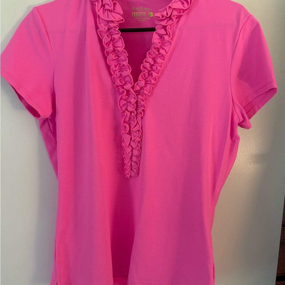 Lilly Pulitzer Pink Ruffled Short Sleeve Blouse